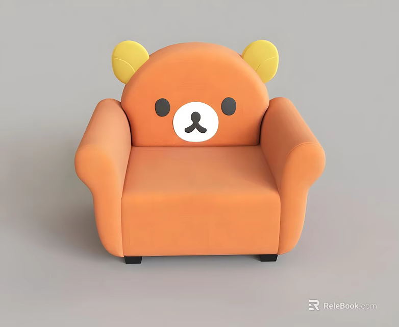 Adorable Orange Kids Single Sofa With Bear Ears And Cute Cartoon Face 3d model 