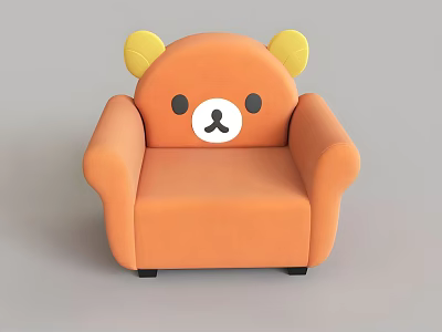 Adorable Orange Kids Single Sofa With Bear Ears And Cute Cartoon Face 3d model