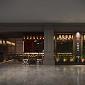 Traditional Restaurant Interior With Bar Counter Bar Stools Hanging Lanterns And Wine Barrel