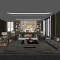 Modern Elegant Office Interior With Open Layout Sofa Coffee Table And Large Windows 3d model