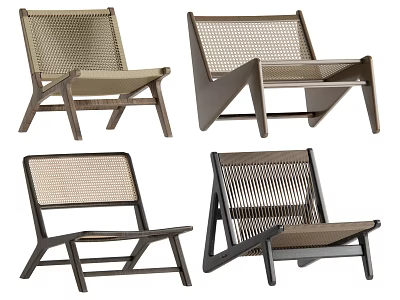 Modern Leisure Chairs With Woven Seats And Wooden Frames Various Styles 3d model
