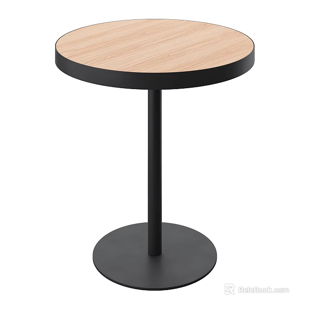 Round Modern Coffee Table With Wooden Top And Black Metal Base 3d model 