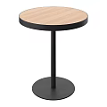 Round Modern Coffee Table With Wooden Top And Black Metal Base