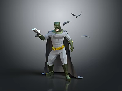 Other Batman Character Holding Tablet Device With Bats Flying Around Gray Background 3d model