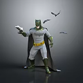 Other Batman Character Holding Tablet Device With Bats Flying Around Gray Background