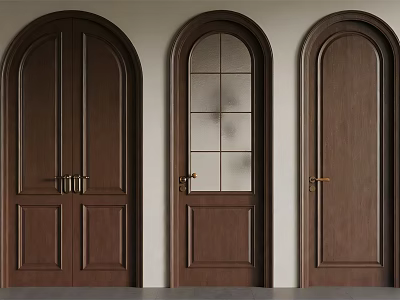 Dark Brown Wooden Hinged Doors With Glass Panel And Single Double Designs 3d model