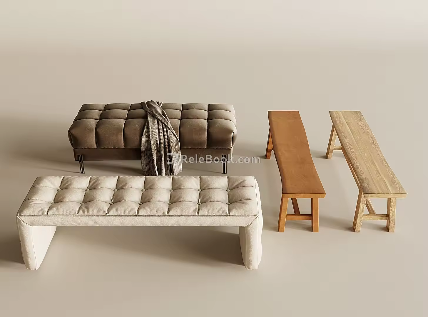 Bed End Stool Shoe Changing Stool Sofa Side Stool Long Solid Wood Stool Fabric Sofa Stool Log Stool Long Bench 3d model