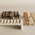 Bed End Stool Shoe Changing Stool Sofa Side Stool Long Solid Wood Stool Fabric Sofa Stool Log Stool Long Bench 3d model