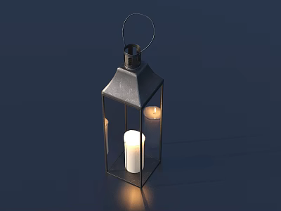 Metal Portable Lantern With Lit Candle And Decorative Design For Home Interior 3d model