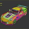 Yellow Sport Race Car With Black Roof Rear Spoiler And Racing Decals On Shiny Surface