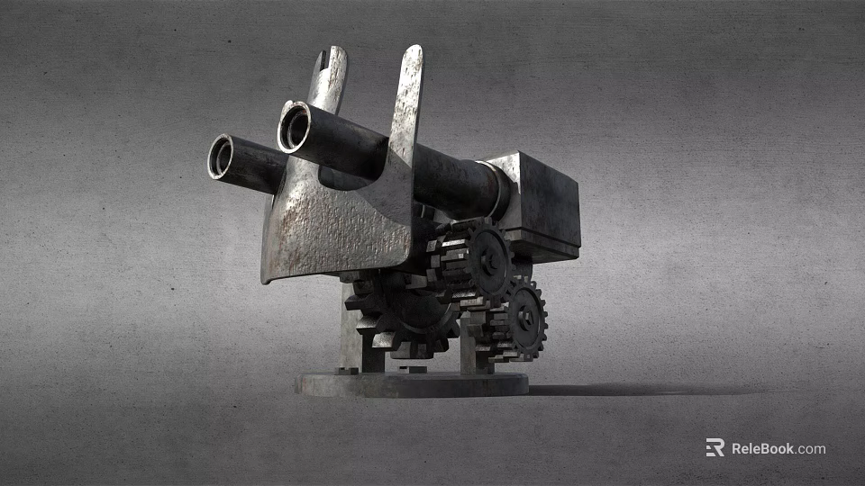 Industrial Double Barreled Metal Weapon With Gear Mechanism And Base Stand Design 3d model 