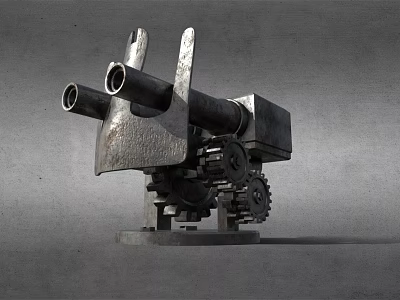 Industrial Double Barreled Metal Weapon With Gear Mechanism And Base Stand Design 3d model
