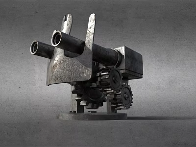 Industrial Double Barreled Metal Weapon With Gear Mechanism And Base Stand Design 3d model