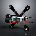 Black And White Robotic Mechanical Assembly With Multiple Arms Red Cables And Sensors