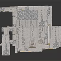 Large Geometric Patterned Shelves In Stone Wall Room With Gold Accents Benches And Rug