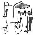 Modern Black Shower Faucet Set With Rainfall Head Handheld Sprayer And Bracket 3d model