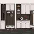 Modern Shoe Cabinet Design With Multiple Storage Spaces And Decorative Display Elements 3d model