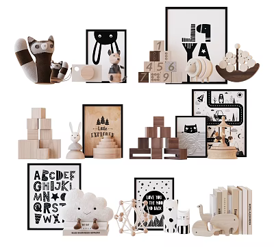 Natural Wooden Building Blocks For Kids With Animal Shapes And Creative Play Structures 3d model