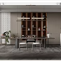 Elegant Modern Tea Room Interior Design With Wooden Shelves And Tea Sets