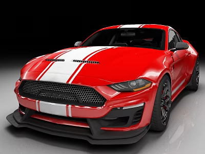 Red Sports Car With White Racing Stripes Black Grille And Aerodynamic Design 3d model