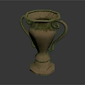 Vintage Brass Vase With Double Curved Handles And Octagonal Base On Dark Background