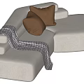 Modern Light Gray Sectional Sofa With Brown Pillows And Plaid Blanket 3d model