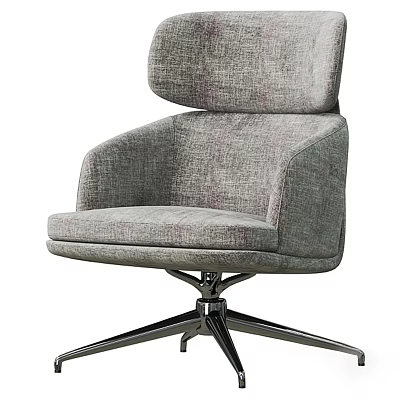 Gray Fabric Upholstered Single Chair With High Backrest Armrest And Metal Swivel Base 3d model
