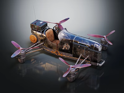 Vintage Sci Fi Spacecraft Featuring Brown Seat Pink Propellers And Metallic Frame 3d model