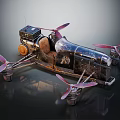 Vintage Sci Fi Spacecraft Featuring Brown Seat Pink Propellers And Metallic Frame