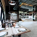 Marvel Heroes Themed Restaurant With Industrial Style Metal Tables Chairs And Hero Statues
