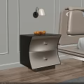 Modern Nightstand With Two Drawers Smooth Surface And Decorative Items By Bed 3d model