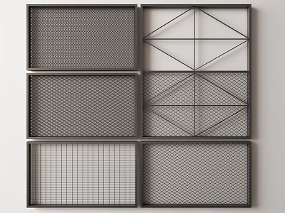 Metal Fence Panels Featuring Various Grid And Geometric Design Patterns 3d model