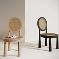 Minimalist Modern Natural and Black Dining Chairs With Woven Backrests and Cylindrical Wooden Legs