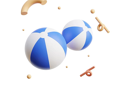 Blue And White Beach Balls With Brown Curved Shapes And Small Round Balls 3d model