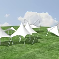 Modern Outdoor Tensile Membrane Structures With Various Shapes On Green Grass