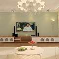 Bright Cozy Modern Living Room With Beige Sofa TV Cabinet And Fresh Indoor Green Plants