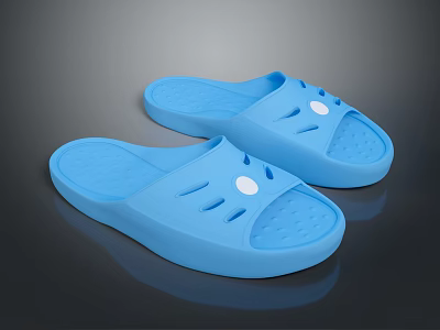Blue Casual Home Slippers With Open Toe Design And Comfortable Rubber Material 3d model