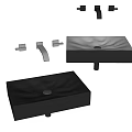 Black And White Rectangular Washbasin With Wave Design And Faucet Fixtures 3d model