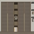 Modern Wooden Wardrobe With Lattice Doors Open Shelves And Decorative Niches