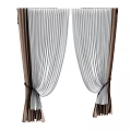 Elegant Double Layer Curtains With Dark Brown And White Vertical Stripes Tied Design 3d model