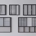 Various Modern Bay Window Styles Featuring Black Frames And Transparent Glass Panels 3d model