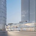 Modern Office Building With Glass Facade Geometric Design And Urban Skyline View