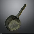 Vintage Metal Ladle With Wooden Handle And Worn Surface Texture