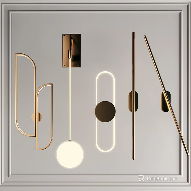 Modern Gold Wall Lamps With Geometric Shapes And Illuminated Design For Indoor Decor 3d model 
