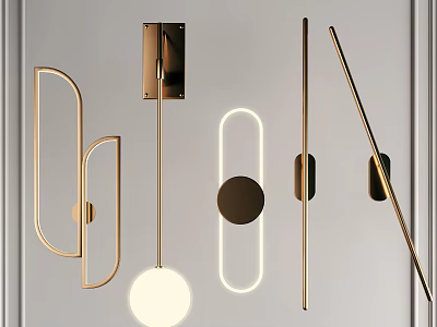 Modern Gold Wall Lamps With Geometric Shapes And Illuminated Design For Indoor Decor 3d model