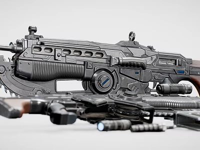Futuristic Black Tactical Rifle with Magazines Scopes and Military Weapon Accessories 3d model