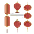 Traditional Chinese Red Lanterns with Gold Accents Hanging Decorative Ornaments