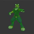 Anthropomorphic Tiger Character Standing With Striped Face Black Vest Blue Jeans And Black Gloves