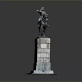The Man Riding a Horse Statue on Stone Pedestal With Carved Decorations