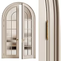 Dark Brown Arched Hinged Doors with Vertical Ribbed Glass Panels and Handles
